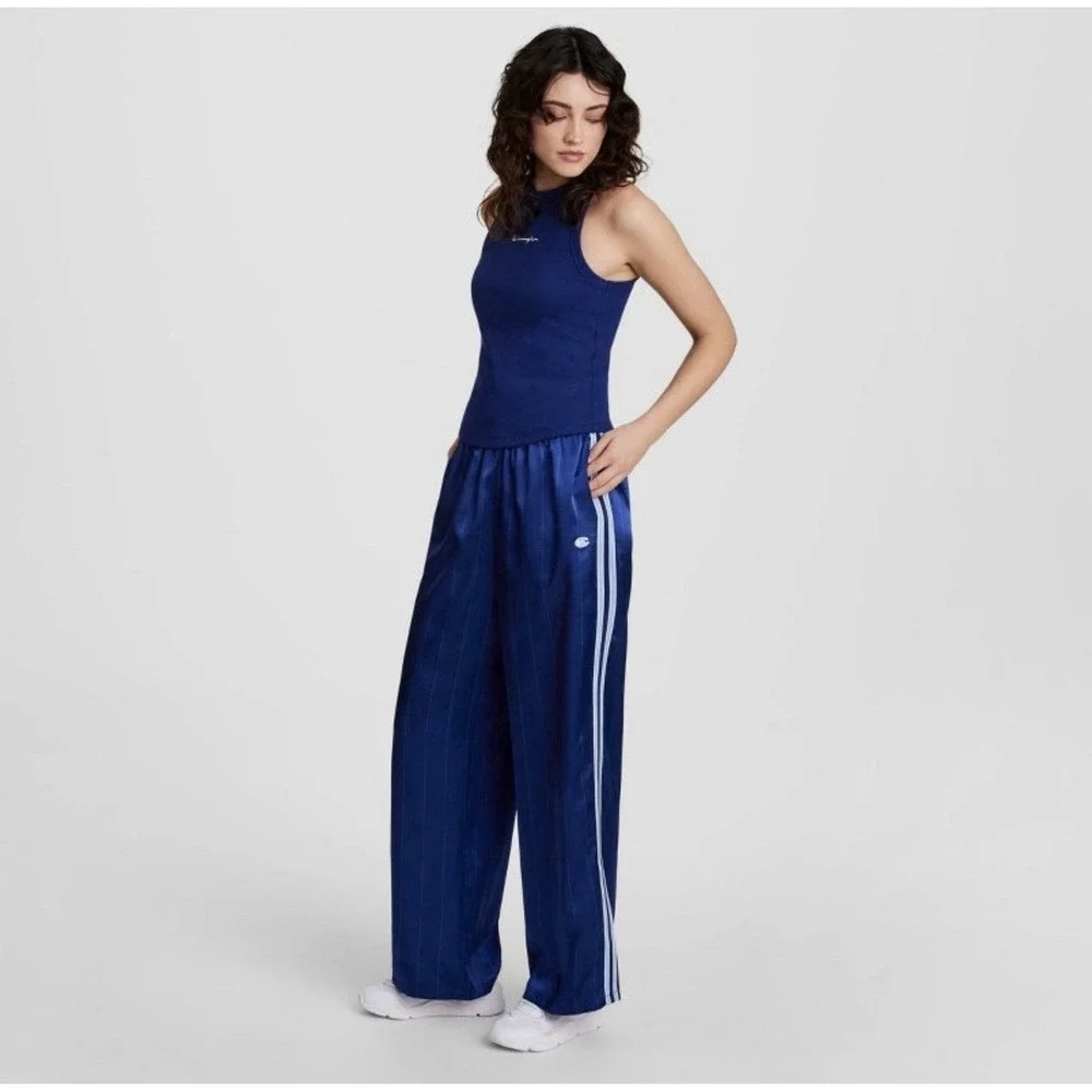Champion Women's Game Set Match Pants~ Blue Depths Pinstripe Size L NWT